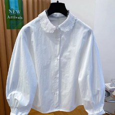 투니스 여성 심플 루즈핏 레이스 프릴 단색 긴소매 셔츠