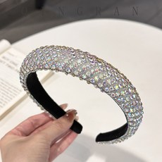 QINGRAN 閃鑽寬邊髮箍，韓版輕奢加厚高顱頂復古滿鑽髮飾，洗臉/外戴頭箍, 1個, 大鑽V型髮箍【AB鑽】