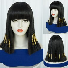 WULA 埃及豔后造型假髮 黑色直髮附金色髮飾