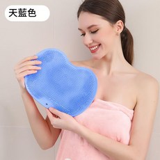 硅膠按摩搓背搓腳墊 浴室貼牆懶人搓澡神器 天藍色心型, 1個, 天藍色(心型)