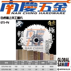 南慶五金 GLOBAL SAW 白虎極上木工鋸片 GTS-PW 鎢鋼圓鋸片 含稅, 1個, GTS-PW-165