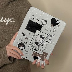 TYREUS 블랙 리본 키티 태블릿 케이스 2025 프로 11인치 10/11세대 펜슬수납형 아이패드 10.9인치 에어 호환 케이스