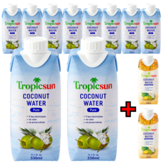 [쿨앤드몰] 10+2 트로픽선 퓨어 코코넛 워터10개+코코넛 파인애플맛2개, 12개, 330ml