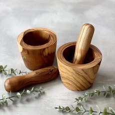 [각인서비스] 티크 우드 절구세트 깨갈이 이유식 원목 나무절구 M