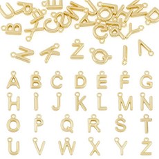 KISSITTY 26피스 레터 참 18K 금 도금 황동 이니셜 알파벳 A-Z 걸이용 댕글 펜던트 루프 포함 주얼리 제작용 팔찌 목걸이 귀걸이 발찌 손목 밴드 키체인 DIY 공예