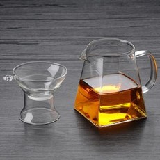 강화유리 주전자 직화 내열 주전자 커피 차 티포트 유리, 1개, 1ml, 500ml 컵+직선 유리 차 거름망