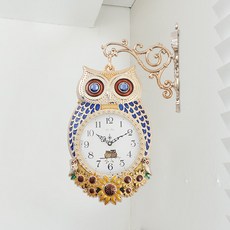 풍수인테리어 타모모 부엉이 양면 벽시계, 골드사파이어