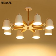 華燈惠 吸頂燈吊燈北歐實木現代簡約 客廳臥室創意原木吊燈3頭6頭8頭燈頭可以調節角度, 3頭白色