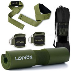 스쿼트 패드 세트 - 쿠션용 폼 바벨 패드 힙 스러스트를 위한 런지 및 바 패딩 표준 올림픽 웨이트 여성용 체육관 액세서리(발목 스트랩 역도용 손목 스트랩)(아미-그린), 군대-그린