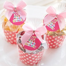 幸福朵朵 生日歡樂杯 祝壽分享禮, 草莓夾心棉花糖3顆入,粉底生日帽吊牌, 5個