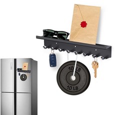 Volnamal 키 홀더 벽 마운트 자석 후크 및 우편 정리함 트레이 8개 입구 냉장고용 접착 랙 행거 블랙, 1개