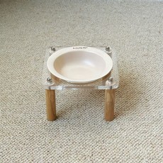 A.CUTE PET 寵物高腳單碗架 貓狗陶瓷碗 啞光燕麥色 壓克力實木底座 呵護頸椎, 1個, 單亞克木腿架+啞光燕麥