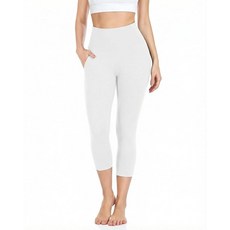 Iaoja 주머니가 있는 여성용 하이 웨이스트 레깅스 복부 보호 부드러운 운동 러닝 요가 프린트 팬츠 02화이트 2XL-3XL 168743