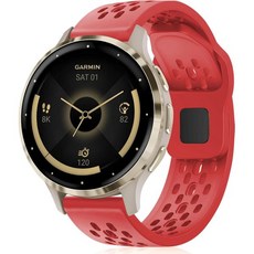 13730512 스마트워치 스트랩 시계줄 교체 밴드 통기성 가민 Venu 3S/Venu 2S/Vivoactive 4S/Vivomove 3S 가능 18mm 실리콘 시계 소프트 교, 레드
