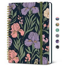 Taja 여성용 나선형 안감 저널 예쁜 커버 작업을 위한 공책 대학 유선 페이지 140장 저널링 메모 작성 성경 공부 아이리스 메도우 260776, O-Iris Meadow