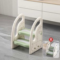 러닝타워 접이식 사다리 선물 의자 계단 발판, 1개, 초록색 2단 미끄럼방지 발판