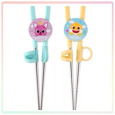 碰碰狐 鯊魚寶寶 韓國製不鏽鋼兒童學習餐具組 (筷子/湯匙/叉子), 1個, 鯊魚寶寶不鏽鋼學習筷, 黃色