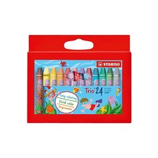STABILO 思筆樂 Trio 三角筆身油性粉蠟筆 24色組, 1個, 1組