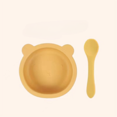 다다란 유아용 아기 실리콘 이유식 그릇 흡착볼+수저 세트, 1세트, 그릇+수저, 머스타드옐로우