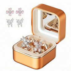 Wireless Earbuds with LED Makeup Mirror Case Bluetooth 6.0 Open Ear Clip-On Headphones Cute Pink, 귀걸이 오렌지