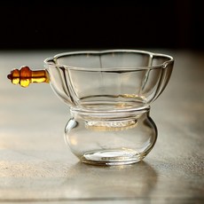 高硼硅玻璃梅花茶漏茶濾組 家用透明茶葉分離過濾器 功夫茶具配件, 1個, 梅花玻璃過濾組-琥珀