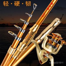 鑫龍威海竿套裝硬調拋竿遠投桿海釣竿漁具組閤甩桿海桿魚桿釣魚竿, 槍金屬把竿+黑色5000輪+配件,2.7米