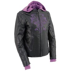 Milwaukee Leather 밀워키 레더 ML2066 여성용 3/4 블랙 가죽 후드 재킷 반사 부족 디자인 - S, Medium, 2-퍼플