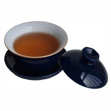 ZHCHSH 그릇 6온스/180ml 블루 글레이즈 도자기 컵 받침과 뚜껑 포함 가이완 공푸 티 커피 세트, ZHCHSH 그릇 6온스/180ml 블루 글레이즈 도자