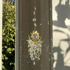 창 매달려 태양 포수 크리스탈 바람 차임 장식 별과 달 펜던트 레인보우 다이아몬드 조명 펜던트 홈 정원 장식, 03