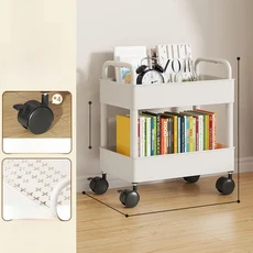 책상 아래 이동식 책장 간단한 가정용 소형 카트 선반 바퀴로 쉽게 이동 가능 책 보관 정리함, 26cm 흰색/2겹+바퀴+후크 4개