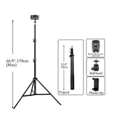 셀프 라이트 삼각대 1/4 나사 헤드 사진 휴대용 스탠드 트레피 스마트폰 37 cm 68 cm 100 cm 150 cm 200cm 미니 사진 스튜디오용, 미국, 170cm with bluetooth, 9) 170cm with bluetooth, 1개