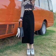 여성 데일리 블랙스커트 데님 미디스커트 청 롱스커트[WDEE564]