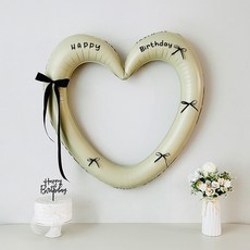 연지마켓 생일 하트프레임풍선 블랙 숫자 생일파티 용품 세트 (자유레터링), 1세트, 크림하트 포인트리본