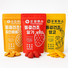 [윤파머스]동결건조 딸기 파인애플 망고 셋트 무설탕 무첨가 100% 과일칩, 3개, 150g