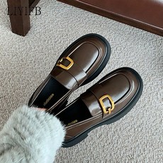 LIYIFB 빅사이즈 여성 키높이 로퍼 소프트 리얼 가죽 단화 225-260