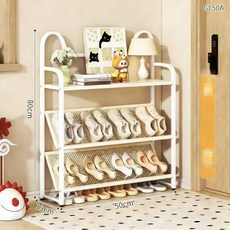 多層鞋架簡易家用門口經濟型納置物入戶租房宿舍小窄防塵鐵藝鞋架, 1個, 白色【3層長50CM】