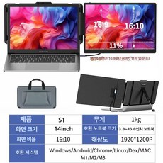 사비오코 노트북듀얼모니터 노트북 컴퓨터 디스플레이, 15.6인치, S1 업그레이드 14인치 1200P 모니터