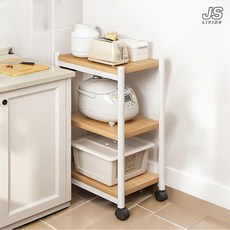 JS리빙 주방 이동식 틈새 수납장 200 원목 부엌 보조 조리대 선반 키친 바퀴달린 트롤리 정리함 슬림 다용도 수납 정리대 미니 홈바 테이블 @YORIDEAKANNA-4457896