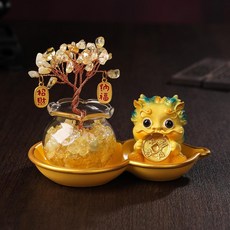 水晶樹貔貅擺件組 葫蘆底座, 黃銅錢貔貅 黃水晶樹 葫蘆底座, 1個