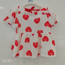 리틀밥독키즈 [44%세일]보들보들 바람솔솔 너무 가볍고 통기성좋은 시어서커원단 하트나염 귀여운 여아 블라우스 뉴코아 울산성남점