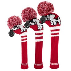 Scott Edward 폼폼 포함 골프 클럽 커버 3개 세트 Well Driver(460cc) 페어웨이 우드 및 하이브리드(UT) 회전 번호 태그 남성/여성 골퍼용 (그레이 블, Red Black White Puppy, 1개