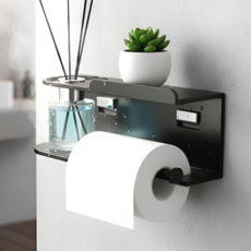 세요나 무타공 편한수납 휴지 걸이, 블랙, 1개