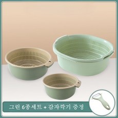 제이에치제이 과일 채소 세척바구니 세트 물빠짐 바구니, 그린, 004-6세트, 6개