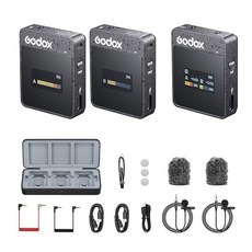Godox MoveLink II M2 무선 라발리에 마이크 시스템(2 TX + 1 RX 충전 케이스) 2.4G 노이즈 캔슬링 마이크 카메라 컴퓨터 스마트폰용 100m(328