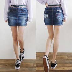 微笑妞 韓國 ntg商品 狗牌褲 2025春裝 刺繡英文 短裙 褲 牛仔裙褲 鬆緊綁帶裙, 1個, no.1038,XL