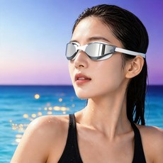 高顏值冷系成人泳鏡 專業比賽訓練 防霧防水游泳眼鏡, 月光銀狐 - 白色鍍銀平光 盒裝, 1個
