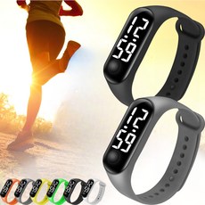 프리소 초경량 LED 건강 방수 스포츠 손목 시계 밴드형, 블랙+그레이, 1개