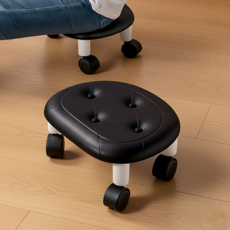 프리미엄 이동식 인조가죽 앉은뱅이 회전 로우 바퀴 스툴, 블랙