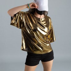 댄마샵 메탈릭 미들 크롭 반팔티 방송댄스복 줌바댄스복 에어로빅복