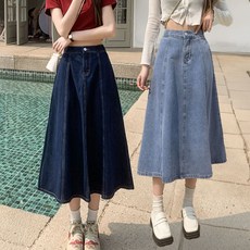 여자 A라인 롱 청치마 뒷밴딩 데님스커트 빅사이즈 ggu+768pE